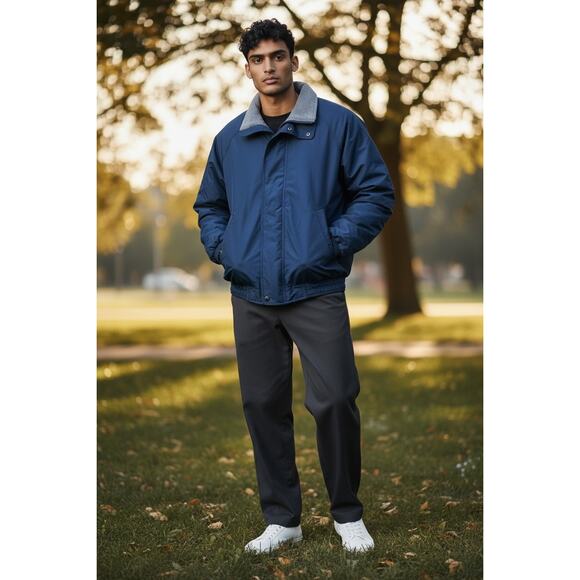 Vintage LL Bean Navy Polartec Gore-Tex Shell Sherpa Lined Coat Mens Med 38-40 - Picture 1 of 14